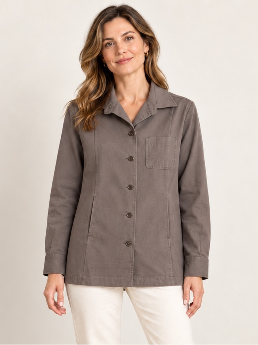 Façonnable Brown Stretch Cotton Oversized Shirt Jacket Women’s XS